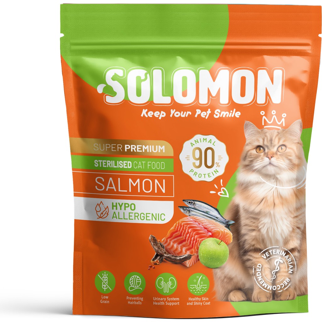 Solomon Kısırlaştırılmış Somon'lu Süper Premium Kedi Maması 1,5 kg - Hipoalerjenik - Düşük Tahıllı Evcil Hayvan Ürünleri Fiyatı