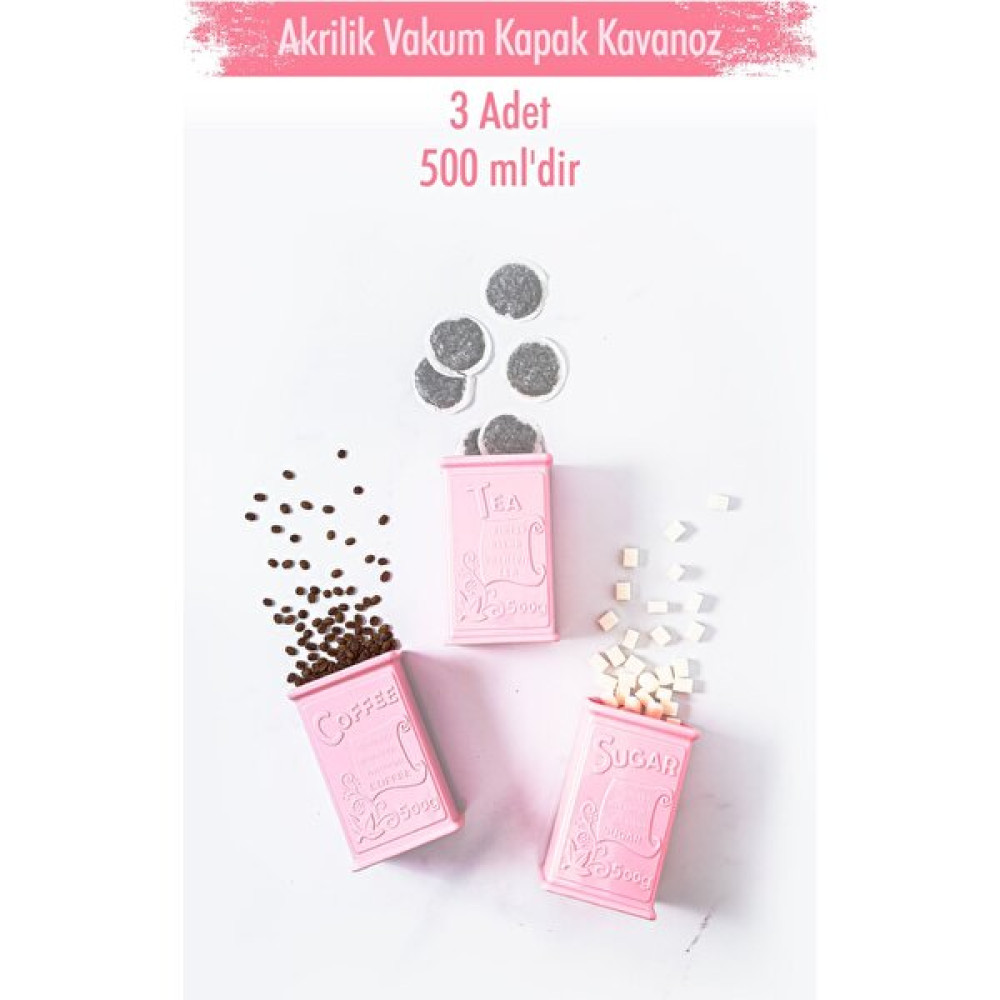 Solymos Akrilik Soft Pembe Şeker Kahve Çay Kavanozu 500 ml (Vakum Kapak ) Saklama Kapları Fiyatı