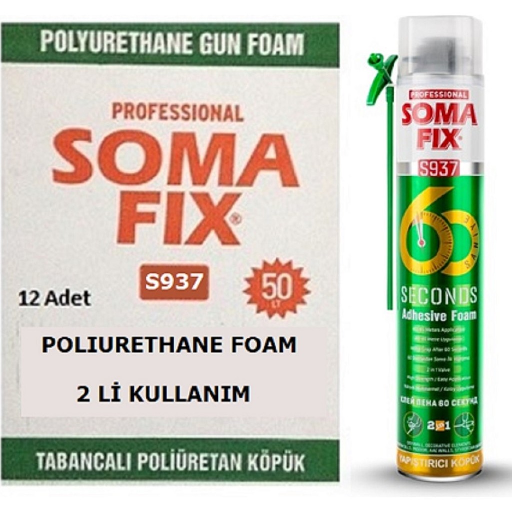 Somafix 12 Adet 750 ml - 880 gr 60 Saniye Poliüretan Yapıştırma Köpük 2 Li Kullanım SSD / Solid State Drive Fiyatı