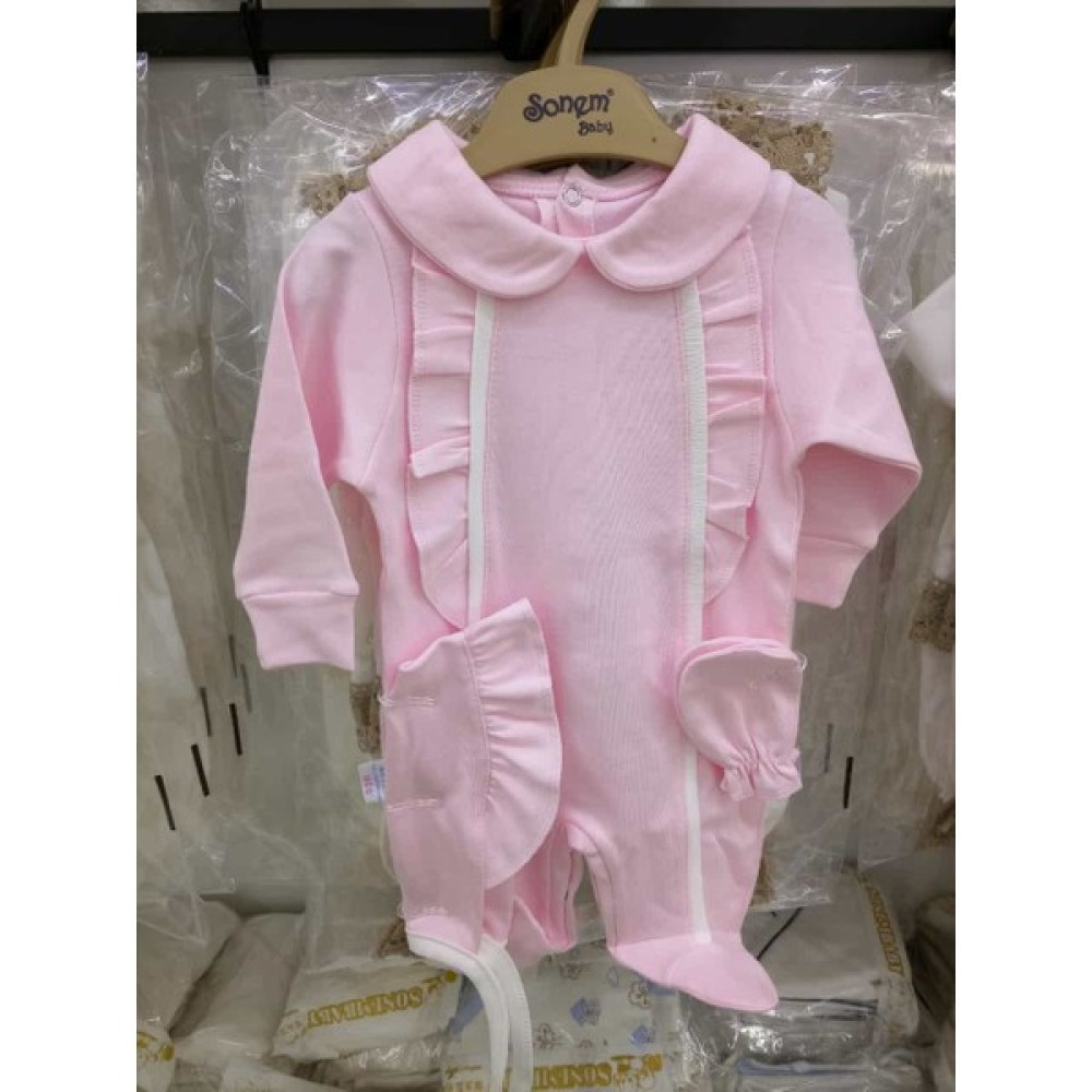 Sonem Baby Pembe Fırfırlı Yenidoğan 3 Parça Penye Tulum Set Bebek Tulumu Fiyatı