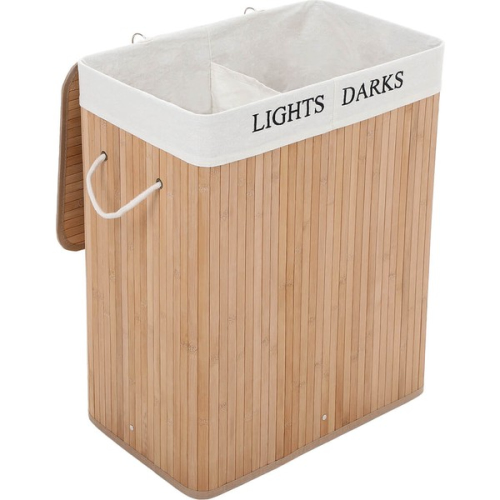 Songmıcs 100L (62,5 x 52 x 32 Cm) Çamaşır Sepeti Bambu Katlanabilir Çamaşır Kutusu, 2 Bölmeli, Çıkarılabilir Çamaşır Sepeti, Çıkarılabilir Çamaşır ... Sepet Fiyatı