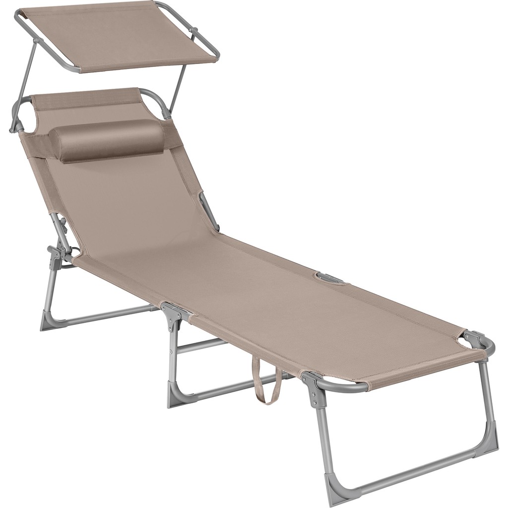 Songmıcs GCB192K01 Şezlong, Katlanabilir, 193 x 53 x 29 Cm, Taşıma Kapasitesi 150 Kg, Güneşlik ve Eğilebilir Sırtlık, Bahçe, Havuz, Teras Için, Boz... Diğer Fiyatı