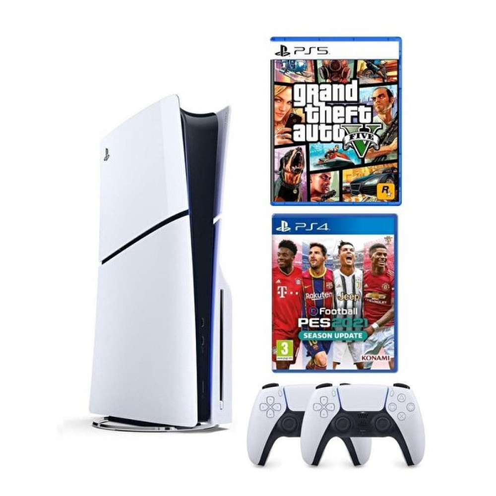 Sony Playstation 5 Slim CD Edition - 2. Dualsense Ps5 Kol - PES 2021 - GTA 5 Oyun Konsolu (İthalatçı Garantili) Playstation Oyun Konsolu Fiyatı