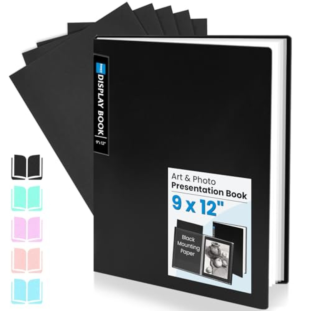 Sooez Art Portfolio 9x12 Folder with Black Mounting Paper, 24 Pockets Binder with Plastic Sleeves Display 48 Pages, Presentation Book for Artwork, Document Organizer Binder for Office School Home