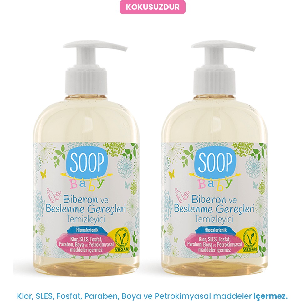 Soop Baby %100 Doğal Biberon Temizleyici 2x500 mL Oyuncak Bebek Çatal Bıçak Mama Tabağı Çatal / Kaşık / Bıçak Takımları Fiyatı