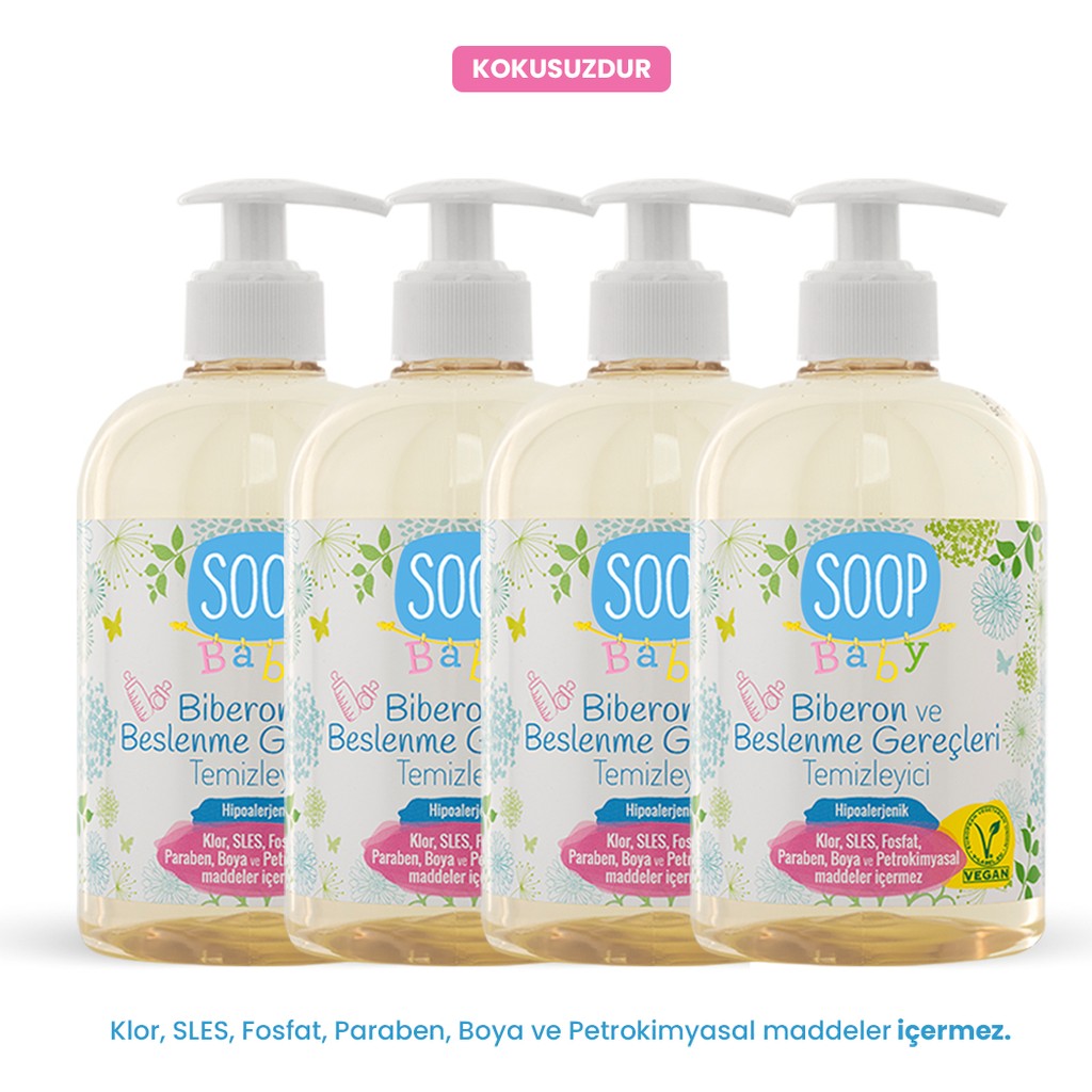 Soop Baby %100 Doğal Biberon Temizleyici 4x500 mL Oyuncak Bebek Çatal Bıçak Mama Tabağı Biberon Fiyatı