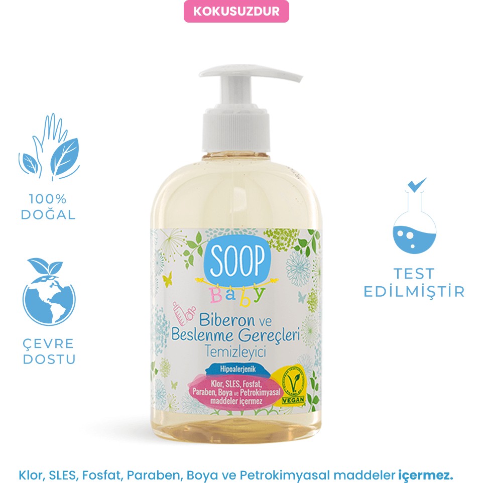 Soop Baby %100 Doğal Biberon Temizleyici 500 mL Oyuncak Bebek Çatal Bıçak Mama Tabağı Hipoalerjenik Çatal / Kaşık / Bıçak Takımları Fiyatı