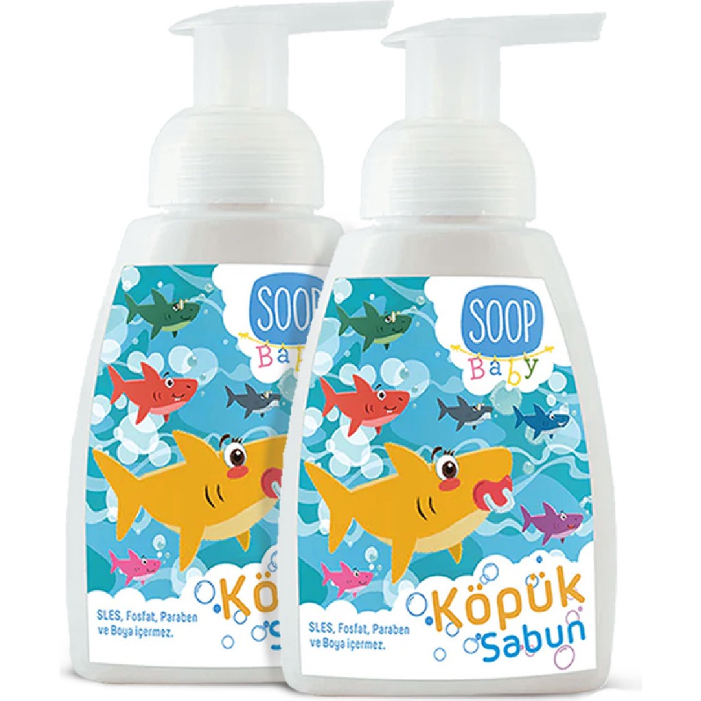 Soop Baby %100 Doğal Çocuk Köpük Sabun Shark 2x300 mL Bitkisel Vegan Hipoalerjenik Pudra Kokulu Diğer Fiyatı