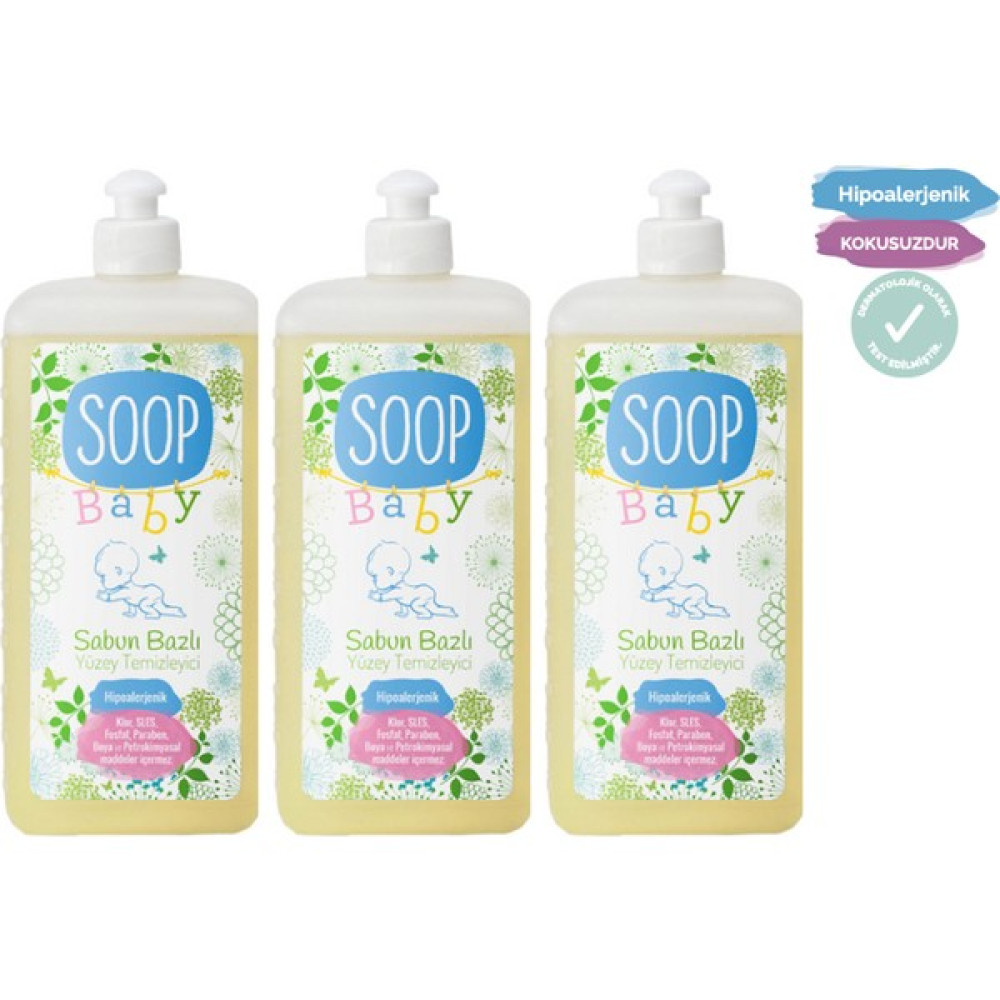 Soop Baby Sabun Bazlı Yüzey Temizleyici 3'lü Paket- Kokusuz - 3 x 1L Parlatıcı ve Temizleyiciler Fiyatı