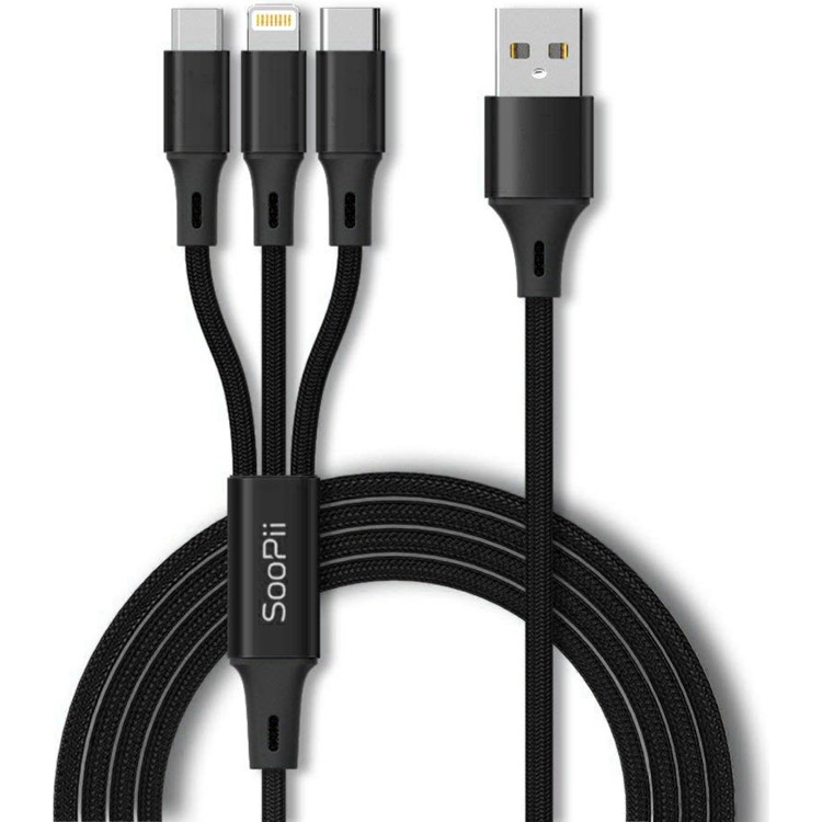 Soopii S07 Alüminyum 3 In 1 Type-Microb, Type-C, Lightning 3A Örgülü Çoklu Şarj Kablosu - Siyah Bilgisayar Çevirici ve Adaptörü Fiyatı