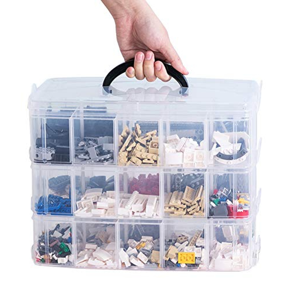 Sooyee 3-Layer Things & Crafts Storage Box with 30 Adjustable Compartments for Organizing Washi Tape, Embroidery Accessories, Threads Bobbins, Kids Toy, Nail Polish, Jewelry - Large