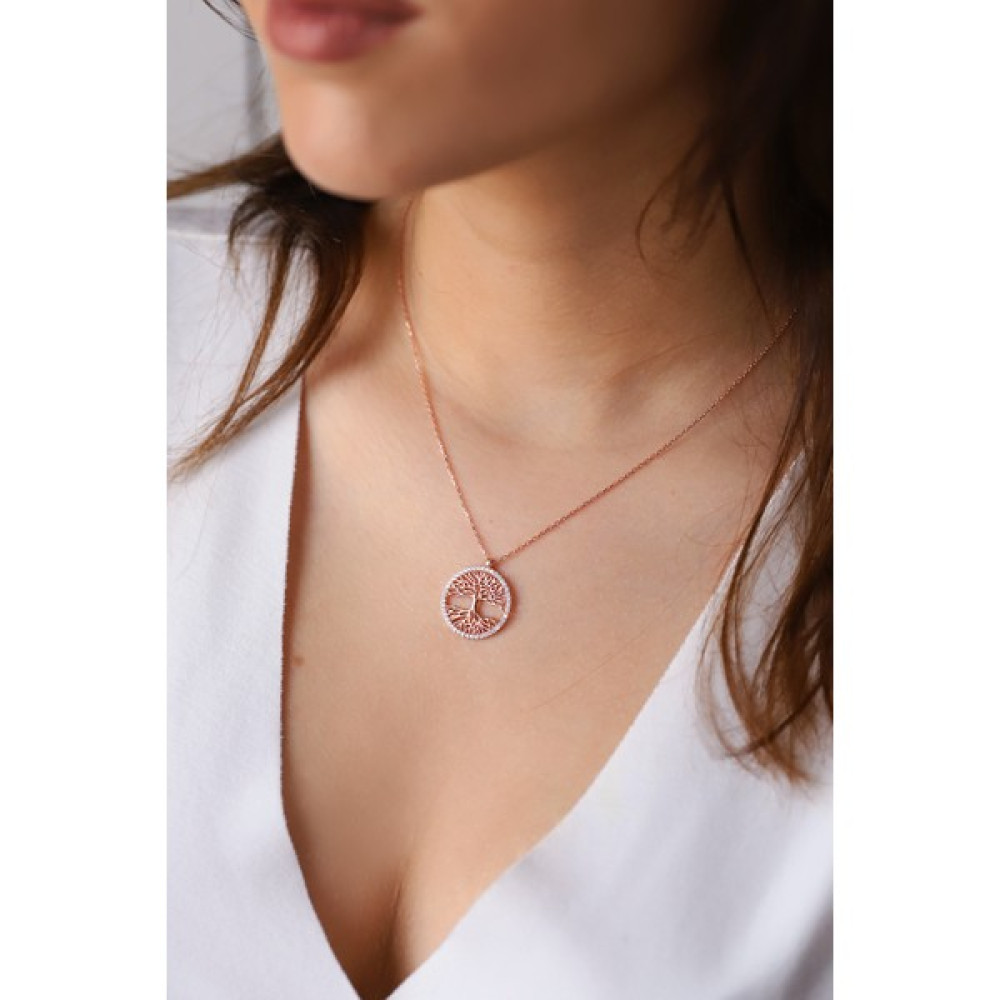 Soprano Yaşam Ağacı Gold Kolye 925 Ayar Gümüş - Rose Gold Gümüş Kolye Fiyatı