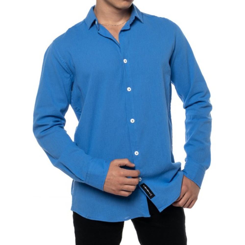 SOPRON Outdoors Erkek Mavi Keten Regular Fit Gömlek Yaka Uzun Kollu Gömlek Erkek Gömlek Fiyatı