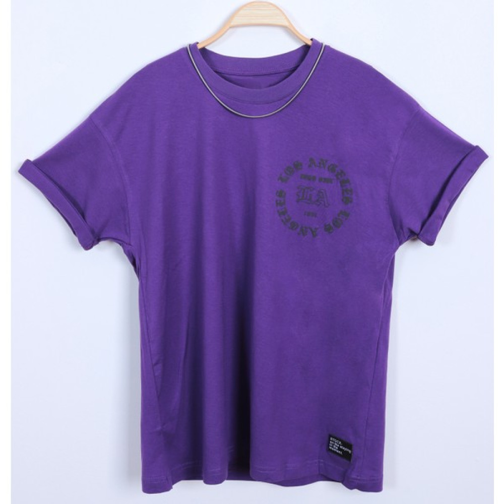 SOPRON Outdoors Erkek Mor Oversize Los Angeles Baskılı Bisiklet Yaka Kısa Kollu %100 Pamuk T-Shirt Erkek T-shirt Fiyatı