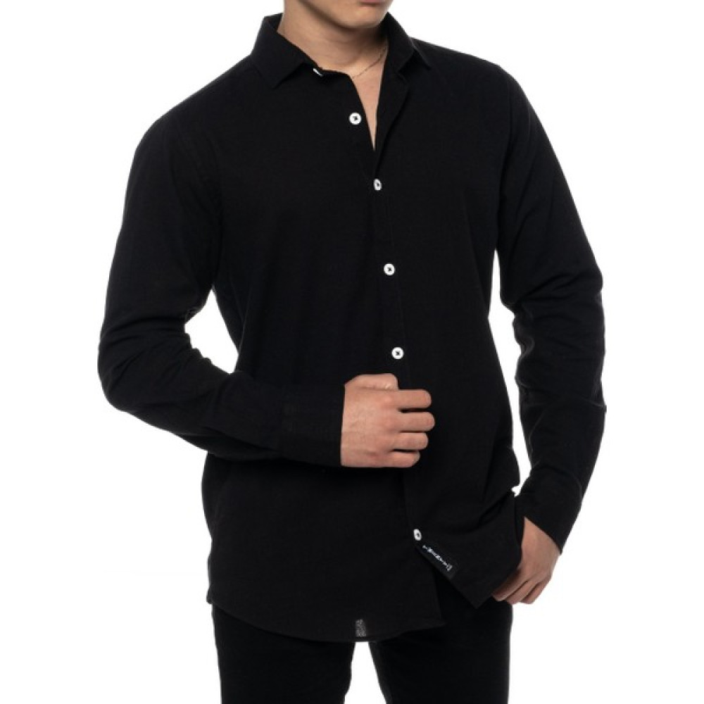 SOPRON Outdoors Erkek Siyah Keten Regular Fit Gömlek Yaka Uzun Kollu Gömlek Erkek Gömlek Fiyatı