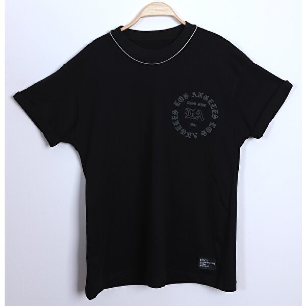 SOPRON Outdoors Erkek Siyah Oversize Los Angeles Baskılı Bisiklet Yaka Kısa Kollu %100 Pamuk T-Shirt Erkek T-shirt Fiyatı