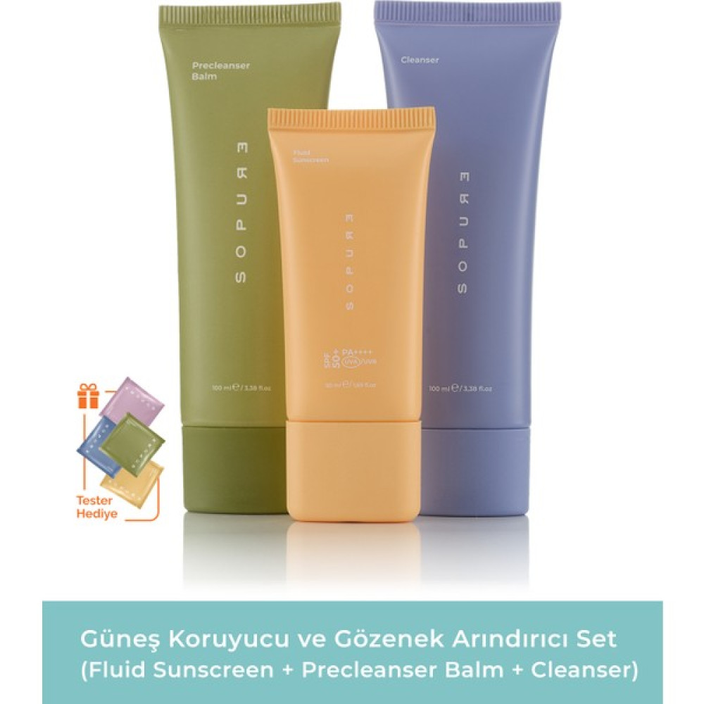 Sopure Güneş Koruyucu ve Çift Aşamalı Temizlik Seti (Fluid Sunscreen + Precleanser Balm+ Cleanser) Oto Boyaları Fiyatı