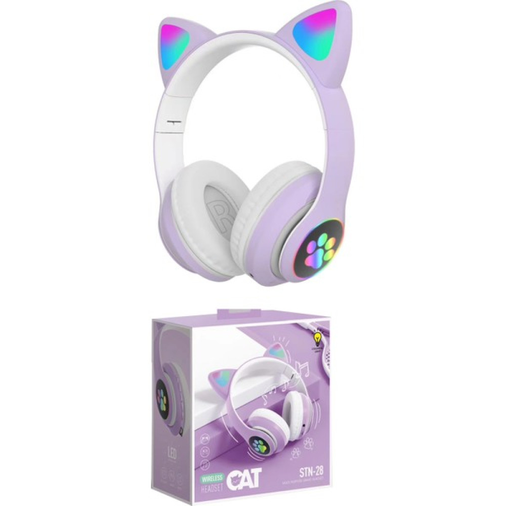 Sore Kedi Kulaklı Bluetooth Kablosuz Renkli Işıklı Rgb Çocuk Oyuncu Kulaklık Radyo Hafıza Kartı Aux Girişli STN-028 - Lila Bluetooth Kulaklık Fiyatı