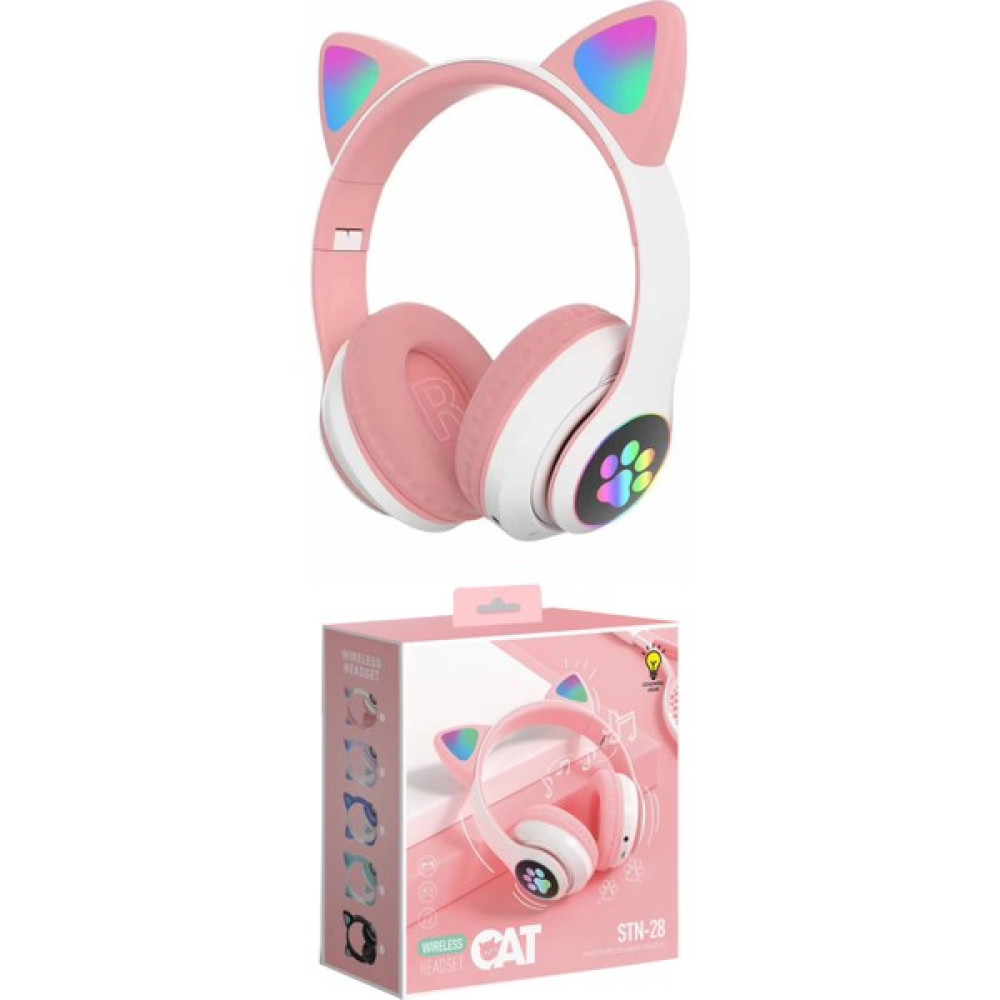 Sore Kedi Kulaklı Bluetooth Kablosuz Renkli Işıklı Rgb Çocuk Oyuncu Kulaklık Radyo Hafıza Kartı Aux Girişli STN-028 - Pembe Bluetooth Kulaklık Fiyatı