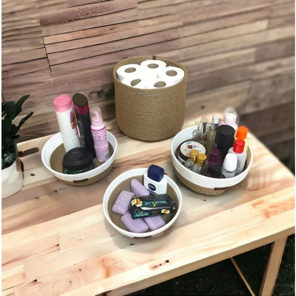 Sorella Hand Made 4 Lü Hasır Sepet Jüt Sepet %100 Doğal Hasır Sepet Çok Amaçlı Dekoratif Hasır Sepet - 20X8-20X7-18X6 - Kahverengi Sepet Fiyatı