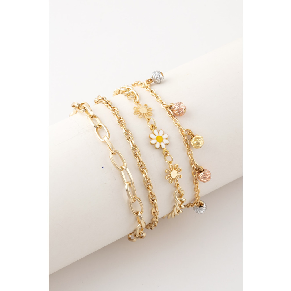 Sortie Aksesuar Dorika ve Çelik Papatya Figürlü 4lü Kombin Bileklik Seti 035 Bijuteri Bilezik Fiyatı