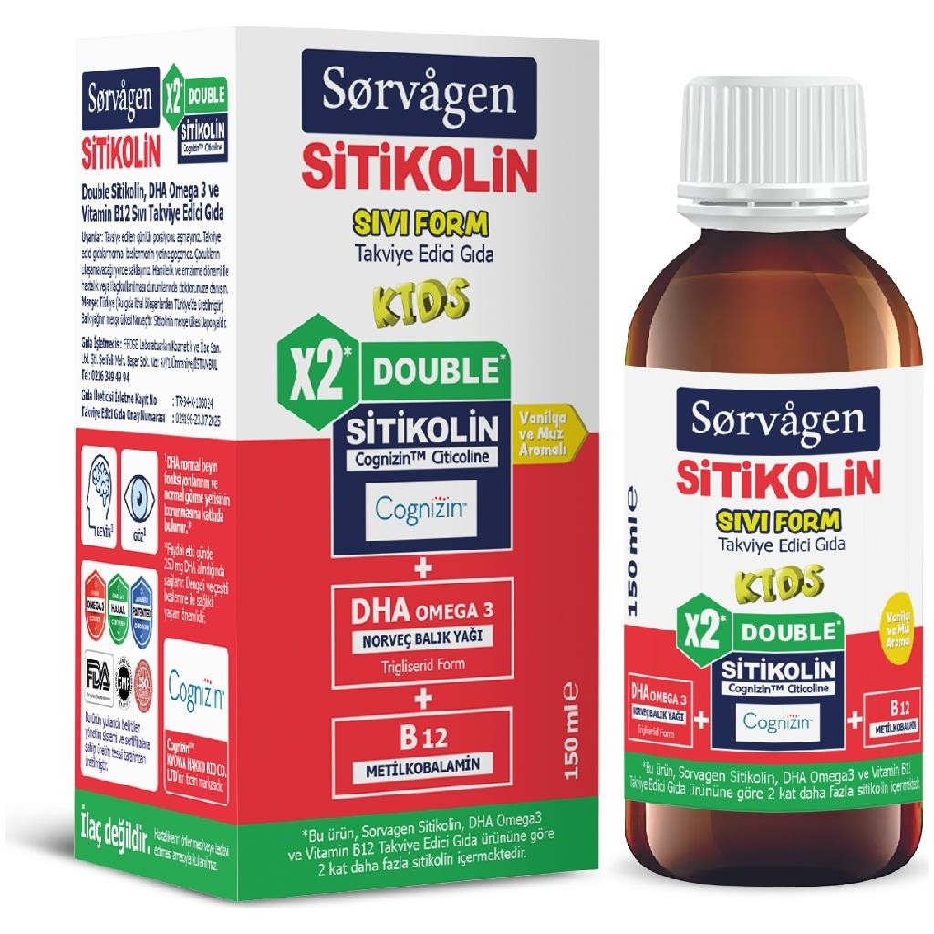 Sorvagen Double Sitikolin Sıvı Form_ Sitikolin (250 Mg),Dha Omega 3 ve B12 (150 Ml) - Muz Sporcu Besini & Supplementler Fiyatı