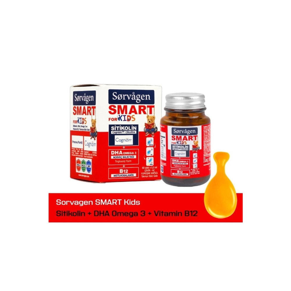 Sorvagen Smart Kids Sitikolin Dha Omega 3 Norveç Balık Yağı B12 60 Kapsül Balık Yağı / Omega 3 - 6 - 9 Fiyatı