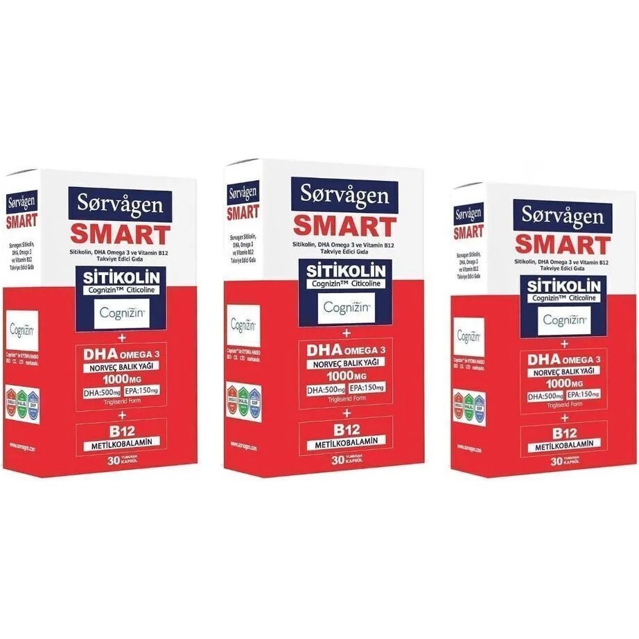 Sorvagen Smart Sitikolin Dha Omega 3 ve B12 30 Kapsül x 3 Sorvagen Smart Sitikolin Dha Omega 3 ve B12 30 Kapsül x 3 - Aromasız Diğer Fiyatı