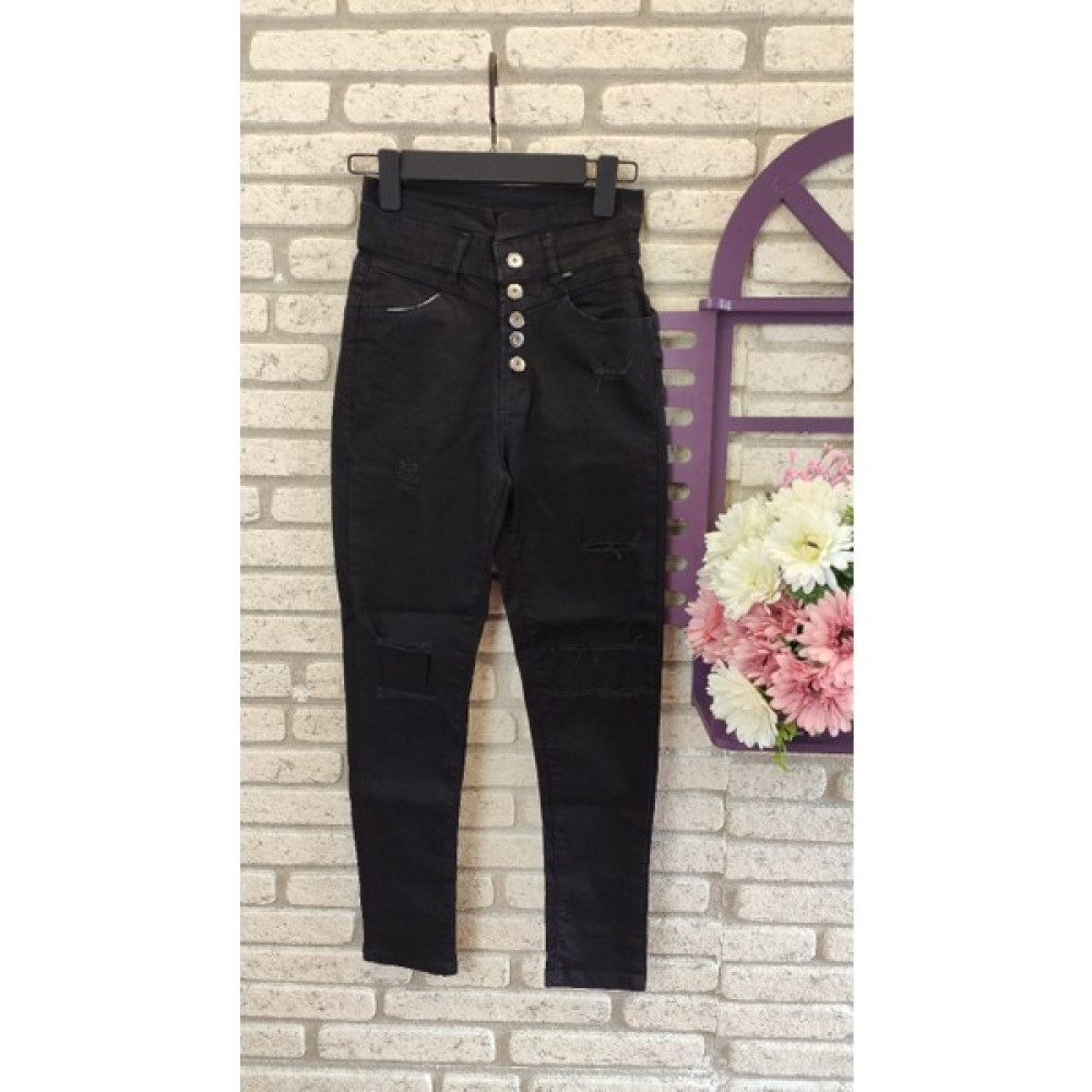 Sosostyle Yüksek Bel Düğme ve Yırtık Detaylı Kot Pantolon Jean 92CM Kadın Gömlek Fiyatı