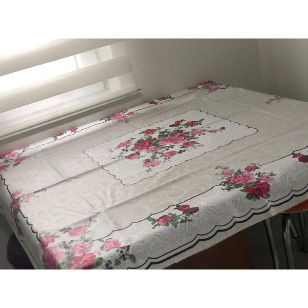 Sosyete Dükkanı Astarlı Elyaf Pvc Leke Tutmaz Kaymaz Silinebilir Çiçekli Muşamba Masa Örtüsü - Açık Pembe - Beyaz - 120 x 150 cm Masa Örtüsü Fiyatı
