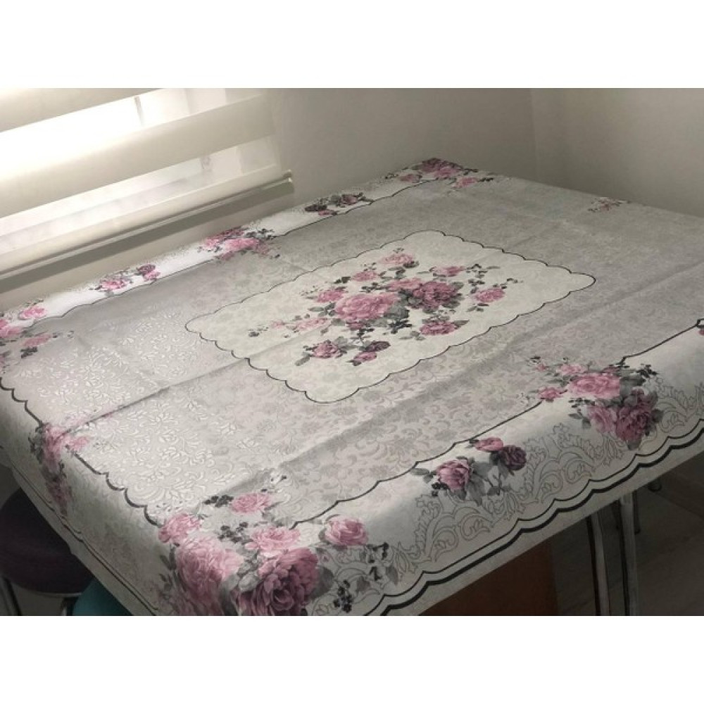 Sosyete Dükkanı Astarlı Elyaf Pvc Leke Tutmaz Kaymaz Silinebilir Çiçekli Muşamba Masa Örtüsü - Mor - Krem - 120 x 150 cm Masa Örtüsü Fiyatı