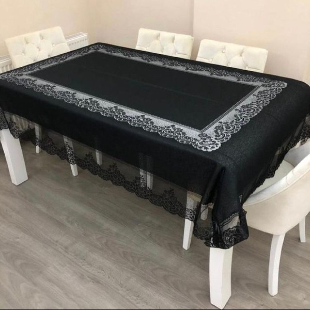 Sosyete Dükkanı Dantelli Dertsiz Masa Örtüsü 160 x 220 cm. - Siyah - 160 x 220 cm Masa Örtüsü Fiyatı