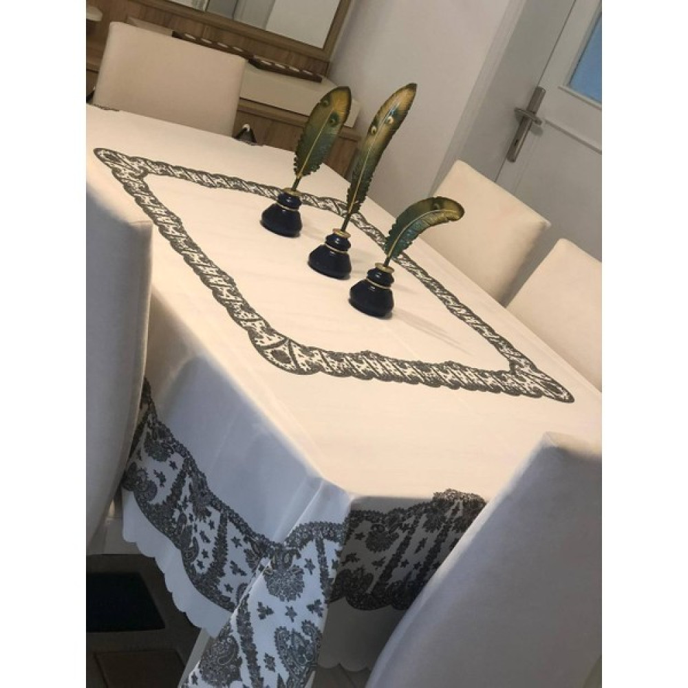 Sosyete Dükkanı Dertsiz Leke Tutmaz Kendinden Desenli Özel Kesim Masa Örtüsü - Gri - 160 x 220 cm Masa Örtüsü Fiyatı