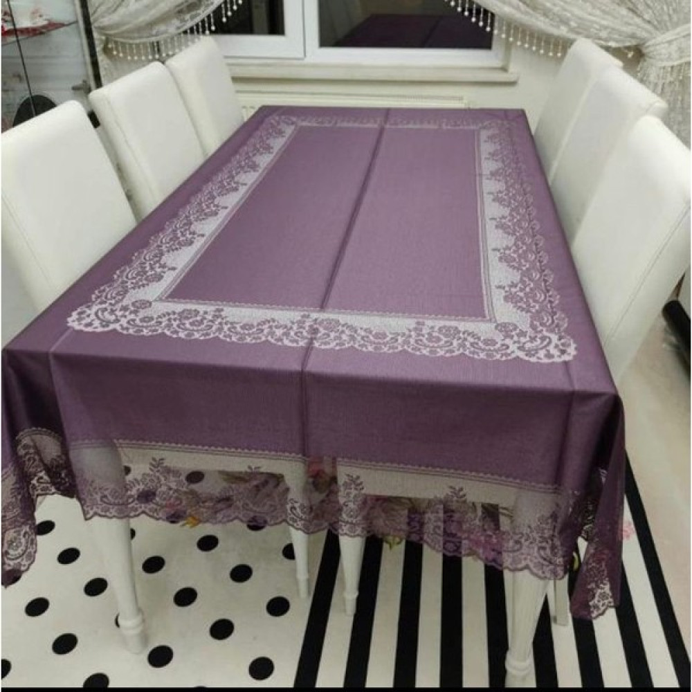 Sosyete Dükkanı Mor Dantelli Dertsiz Masa Örtüsü 160 x 220 cm. - 160 x 220 cm Masa Örtüsü Fiyatı
