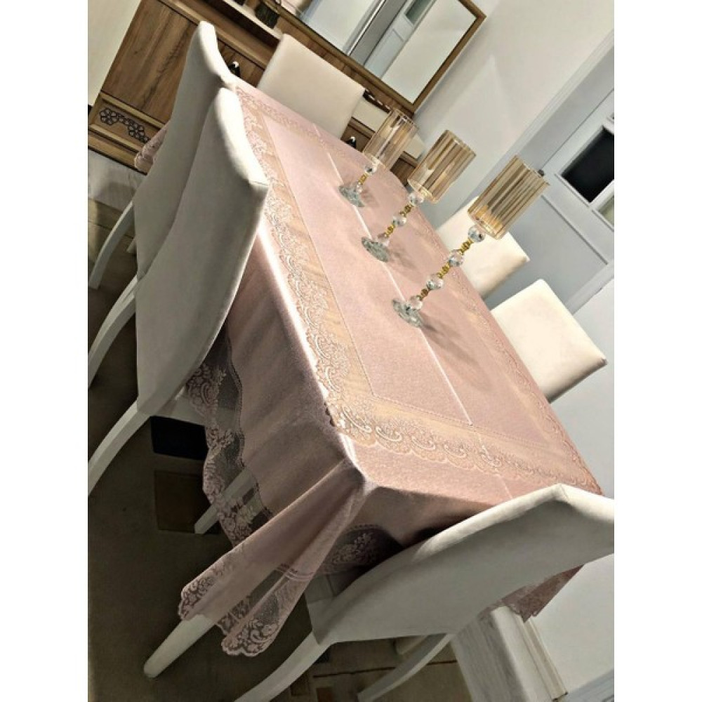 Sosyete Dükkanı Örme Dantel Masa Örtüsü - Pudra - 160 x 220 cm Masa Örtüsü Fiyatı