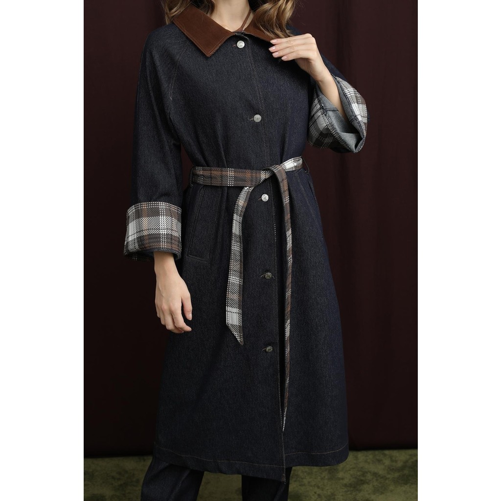 Soul Kadın Ekose Detaylı Denim Trenç Mont - 32393TRCT Diğer Fiyatı