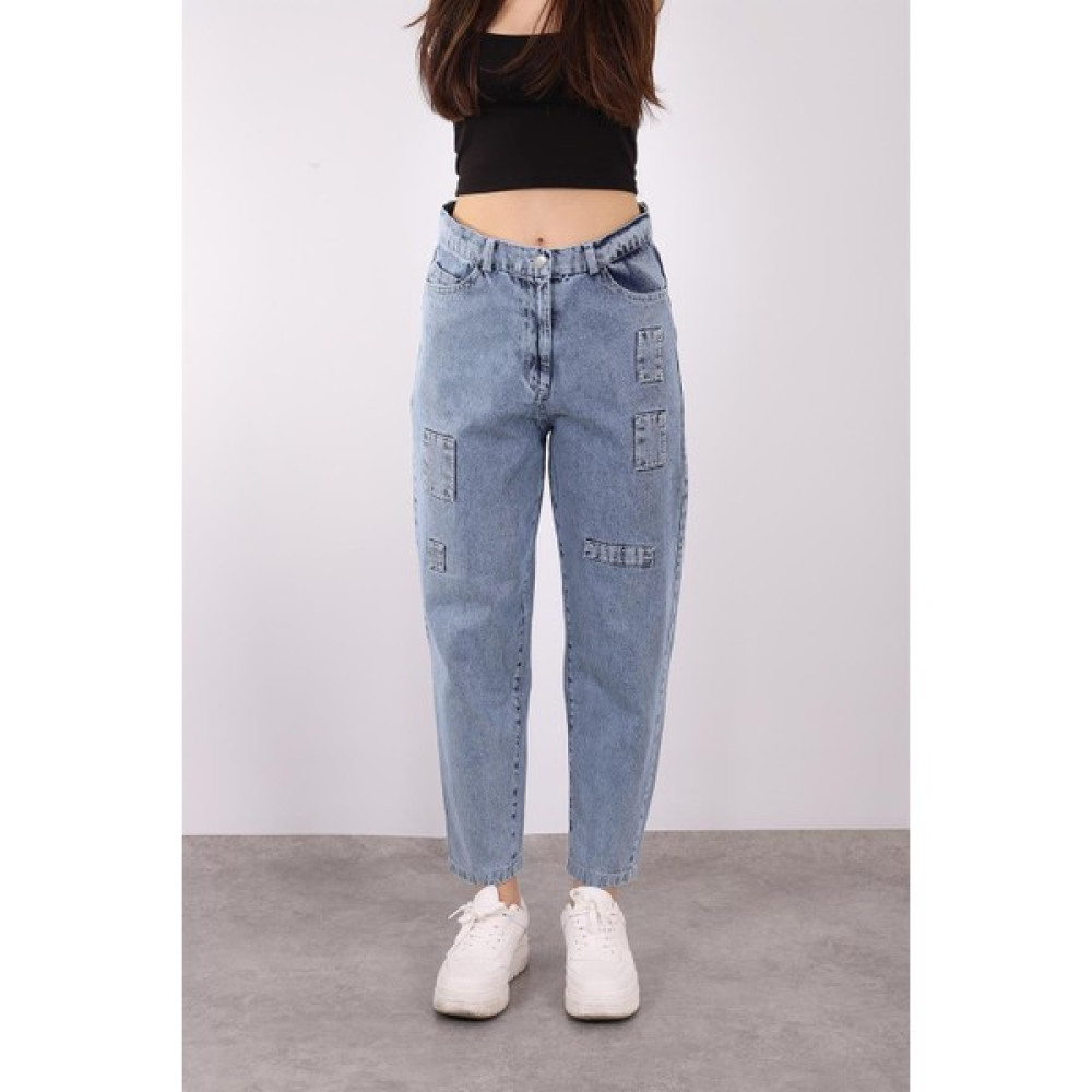 Soul Kadın Yüksek Bel Yama Detay Mom Jean Pantolon Soul 31097 Blue Kadın Pantolon Fiyatı