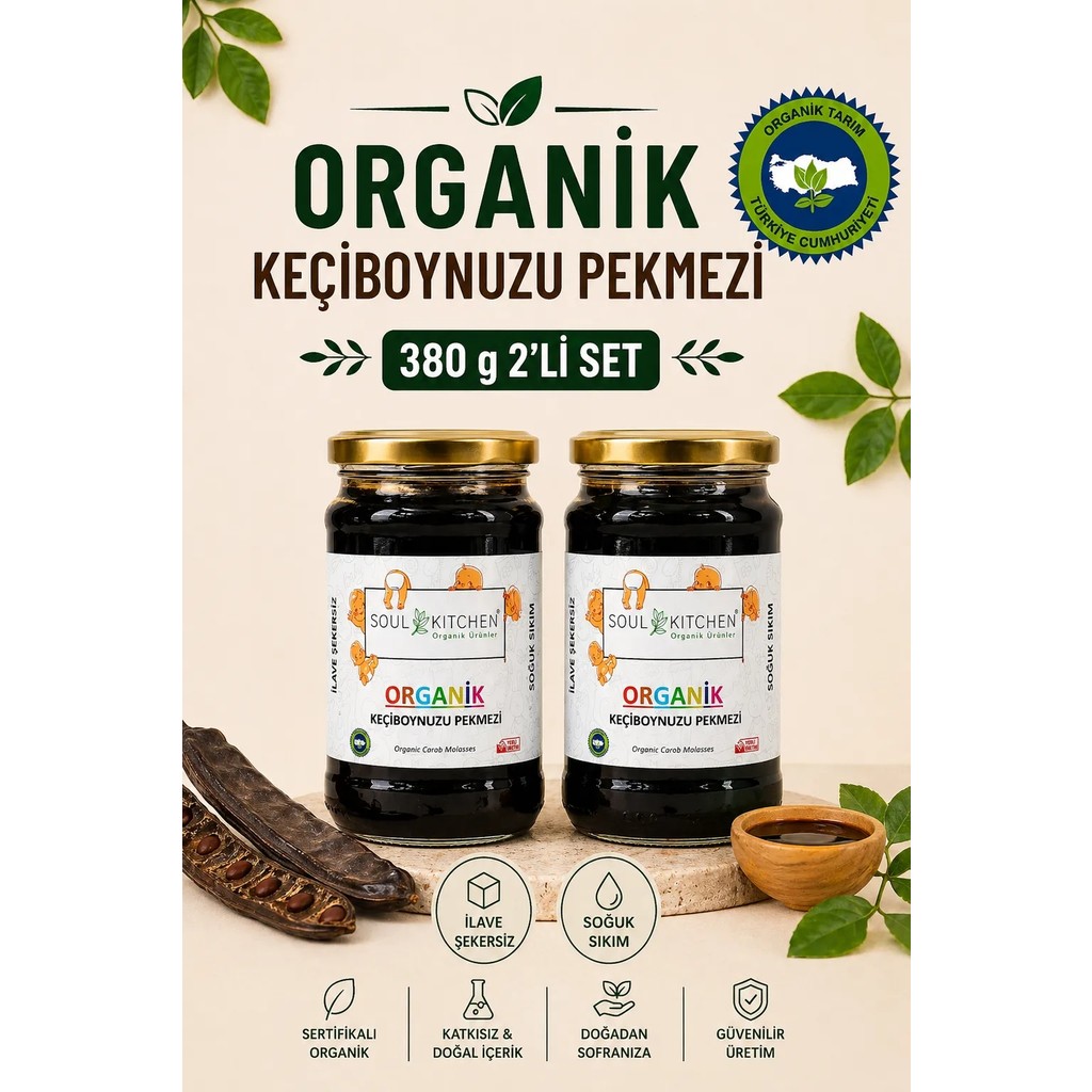 Soul Kitchen Organik Ürünler Organik Keçiboynuzu Pekmezi 380GR - 2'li Avantaj Set - (Soğuk Sıkım) (Şeker Ilavesiz) Diğer Fiyatı