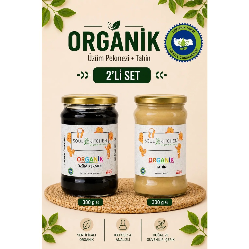 Soul Kitchen Organik Ürünler Organik Tahin ** Organik Üzüm Pekmezi (Soğuk Sıkım) (Şeker Ilavesiz) Avantaj Set Diğer Fiyatı