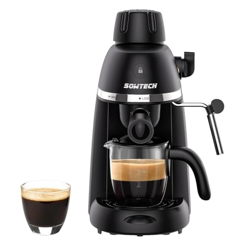 SOWTECH Coffee Machine, 3.5 Bar Espresso Cappuccino Machine with Milk Frother, 1-4 Cup Portable Coffee Maker for Latte, Cappuccino, 800W, Black