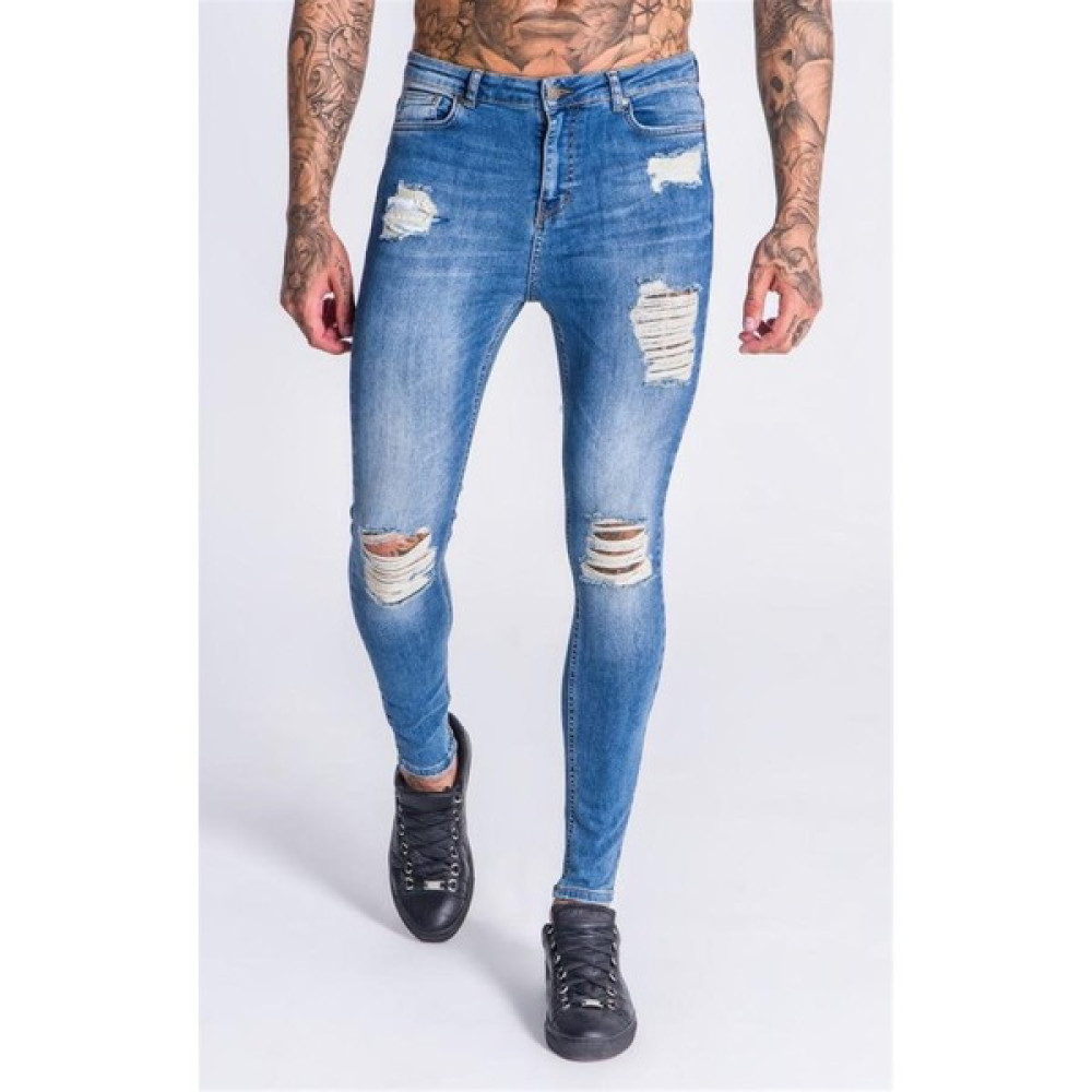 Soydance Dizleri ve Cep Altı Yırtık Jean Mavi Erkek Jeans / Kot Pantolon Fiyatı