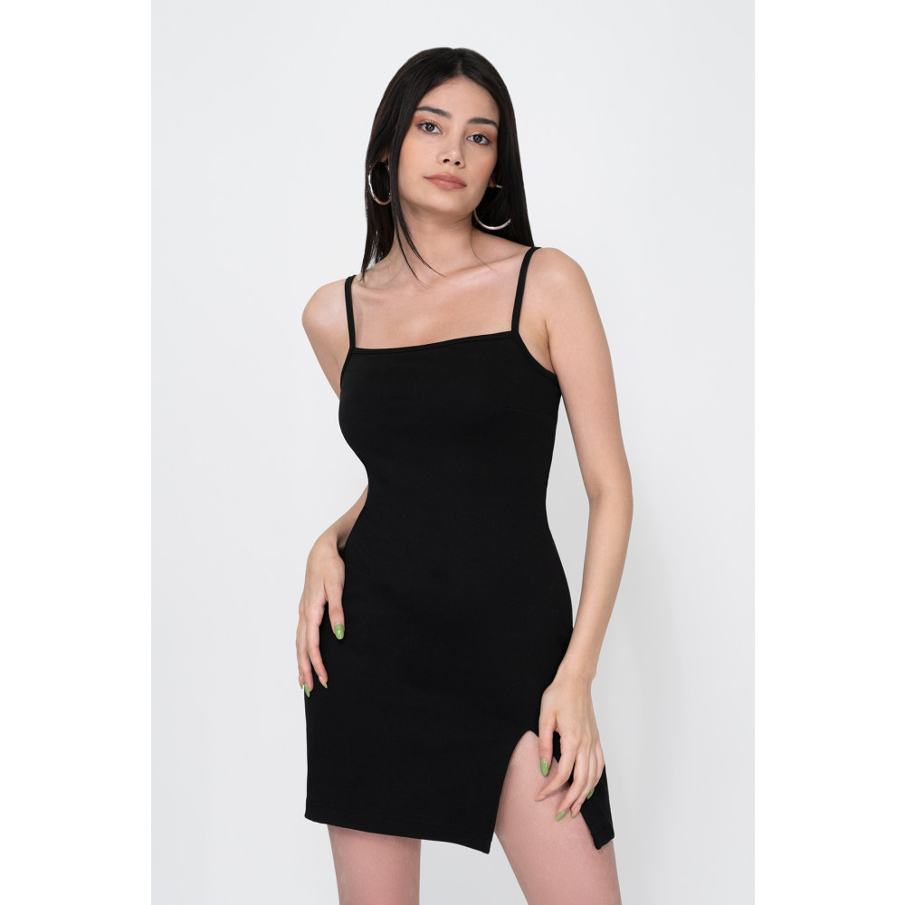Soyo Kadın Siyah Yırtmaçlı Askılı Mini Elbise L Beden Elbise Fiyatı