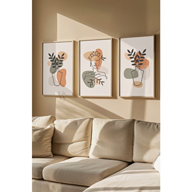 Soyut Kadın Harmoni Çerçeve Görünümlü 3'lü Mdf Tablo - Çok Renkli - 20 x 30 Kanvas Tablo Fiyatı