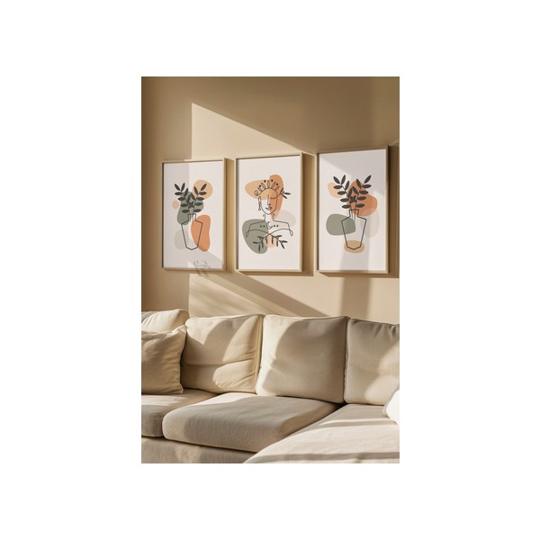 Soyut Kadın Harmoni Çerçeve Görünümlü 3'lü Mdf Tablo - Çok Renkli - 40 x 60 Kanvas Tablo Fiyatı