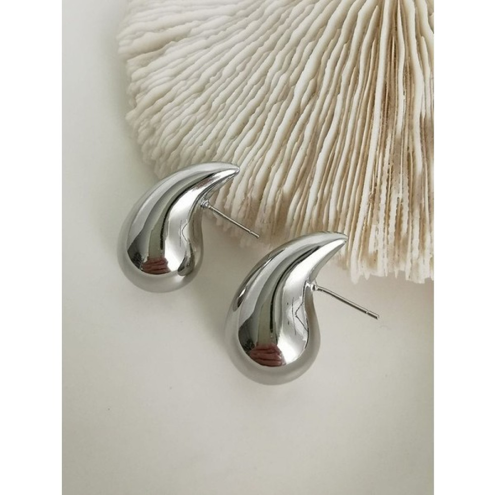 S.Oz Aksesuar Stainless Steel Çelik Bottega Silver Damla Küpe - 3,5 cm Bijuteri Küpe Fiyatı