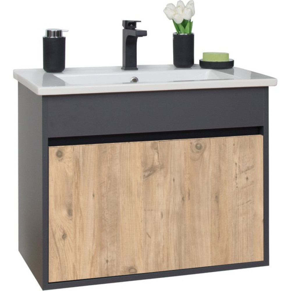 Sözcan Group Aras Lavabolu Asma Alt Dolap Antrasit Atlantik Çam 55X44X58 cm - Antrasit - Atlantik Çam Banyo Dolabı / Mobilyası Fiyatı