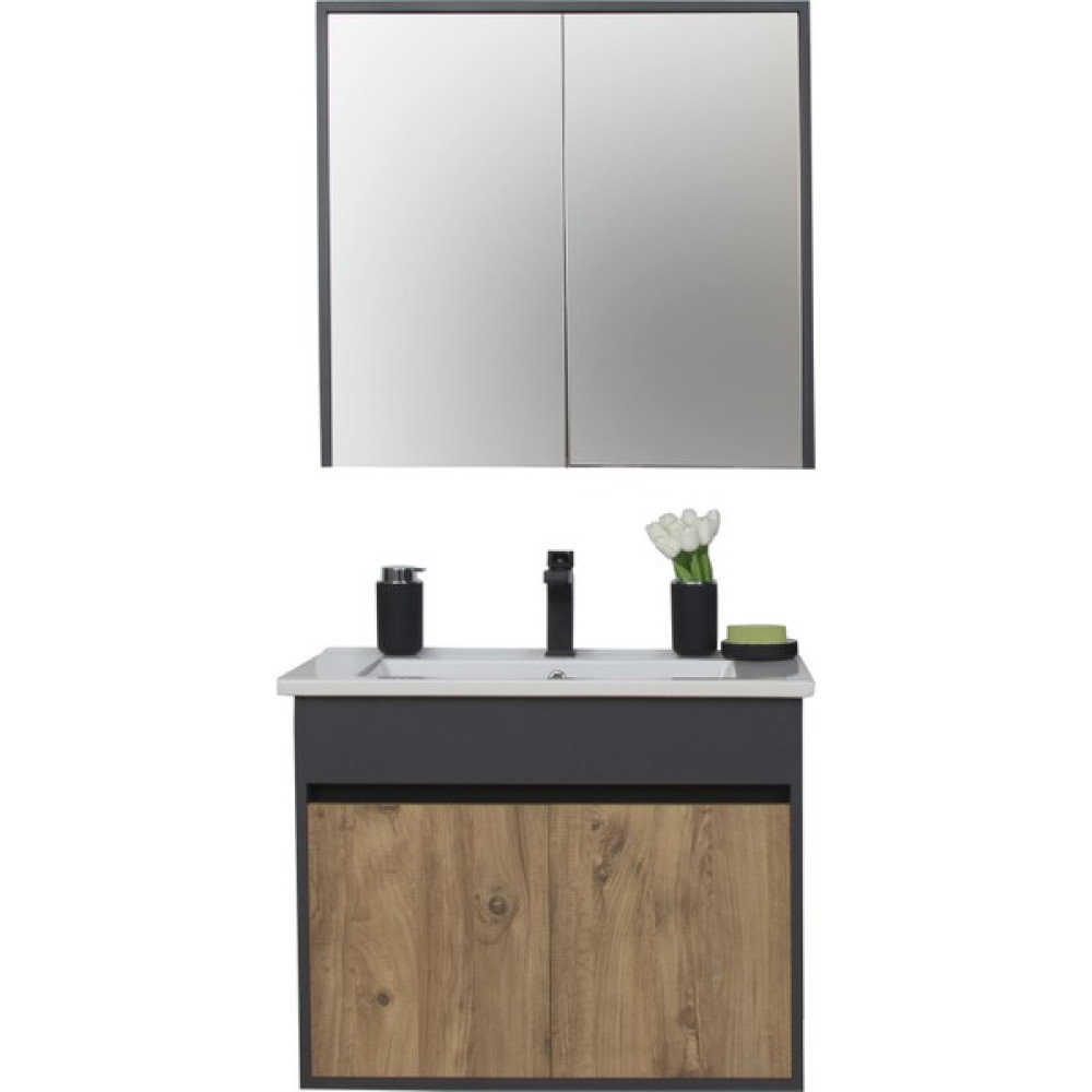 Sözcan Group Aras Tk. (Asma Alt+Üst+Lavabo) Antrasit Atlantik Çam 80 cm - Antrasit - Atlantik Çam Banyo Dolabı / Mobilyası Fiyatı