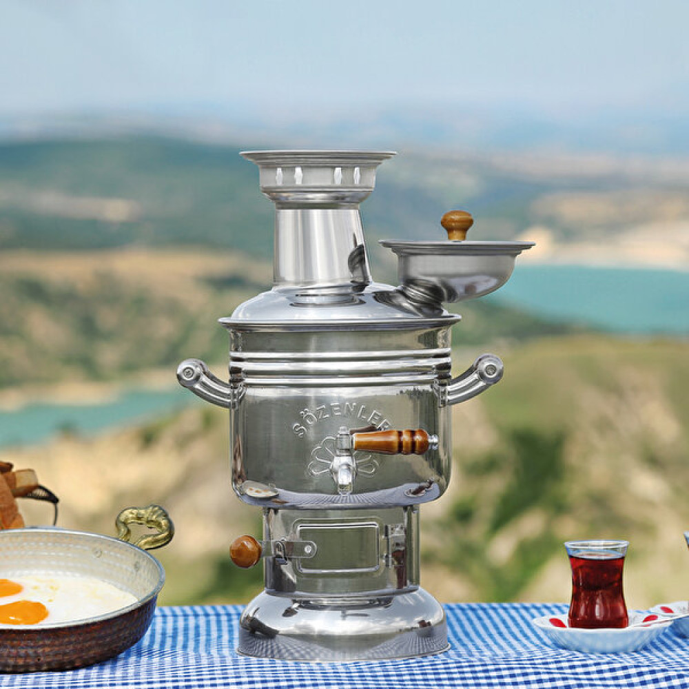 Sözenler 2,5 Litre Krom Kömürlü Semaver Porselen Kulp KS10 P-Kızılırmak Bahçe Aksesuarı Fiyatı