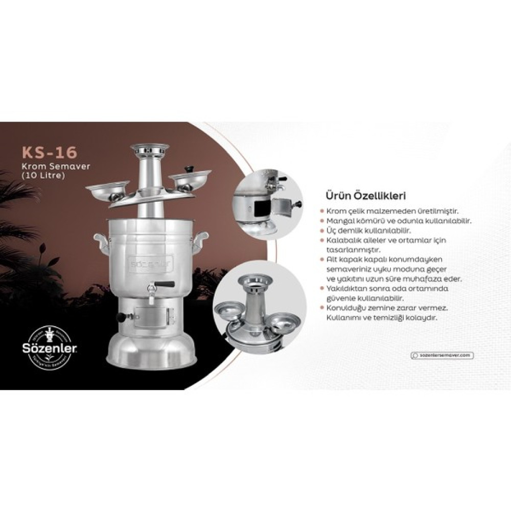 Sözenler Krom Semaver ( Özel Kutulu) Odun-Kömür Semaveri 10LT. Bahçe Aksesuarı Fiyatı