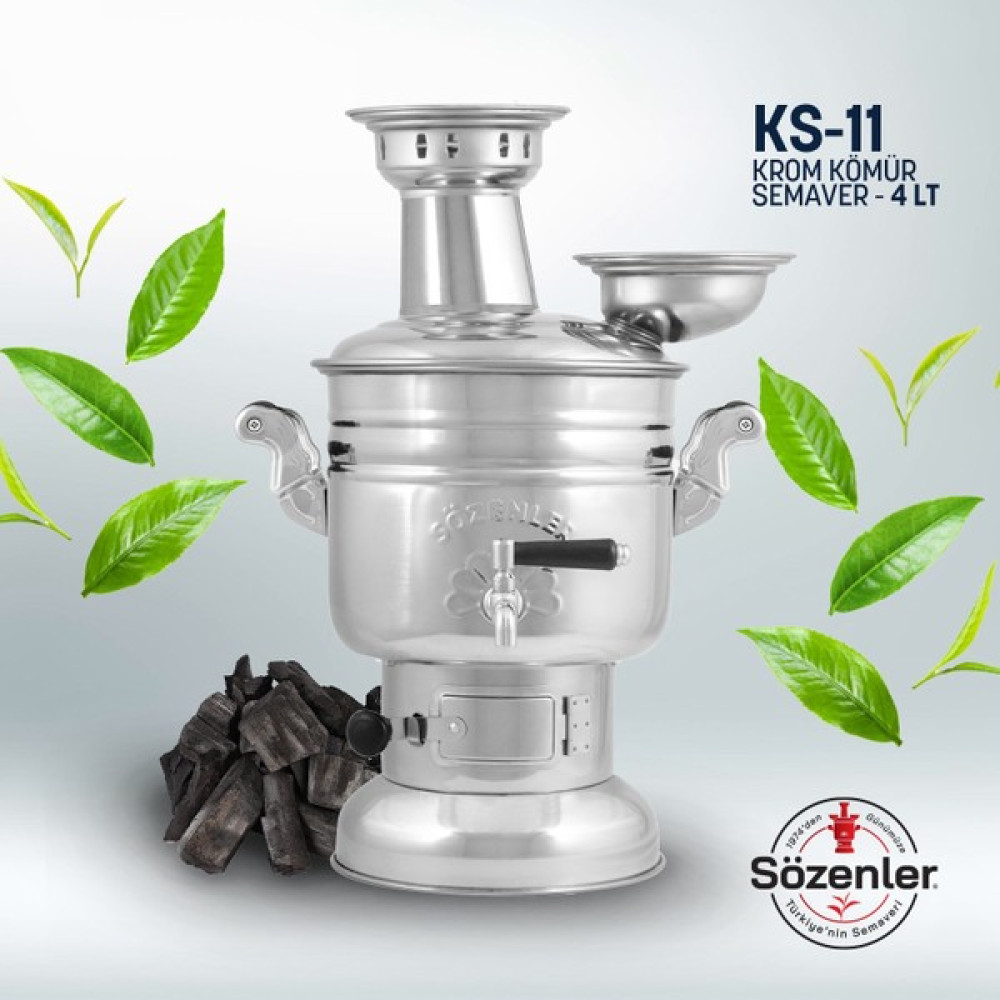 Sözenler KS11 (4 Lt) Krom Kömürlü-Odunlu Semaver Taşıma Çantalı - Gümüş Bahçe Aksesuarı Fiyatı